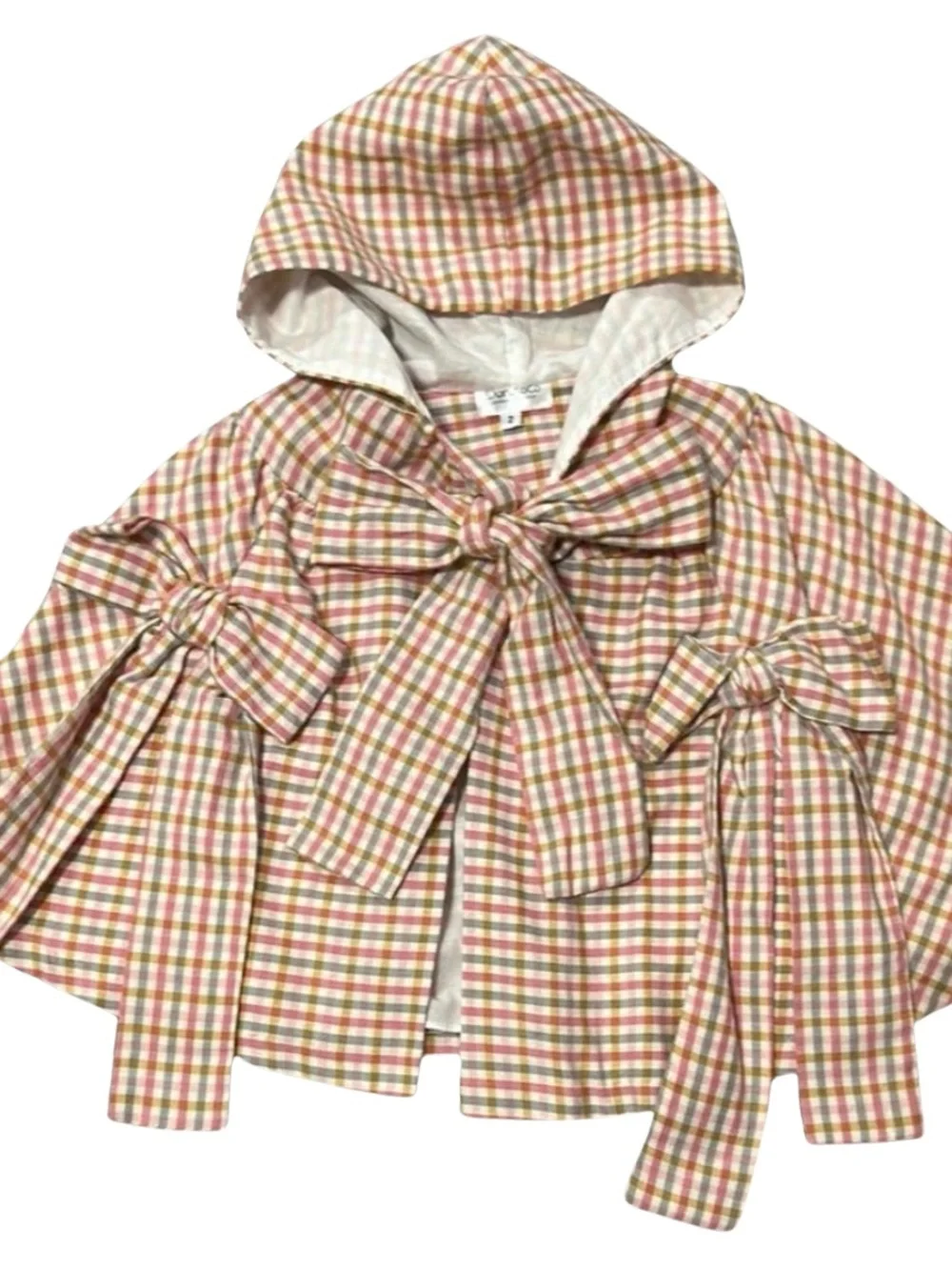 Dondolo Girls' Plaid Hooded Bow Jacket
